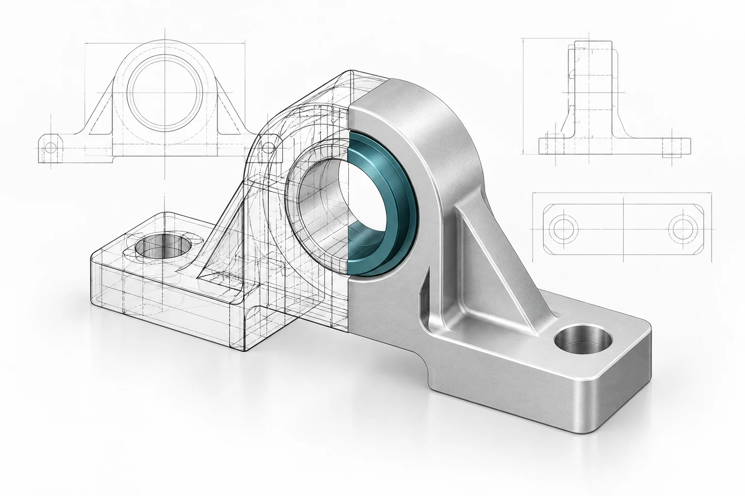 机械支撑件从 CAD 线框到实体模型的建模示意