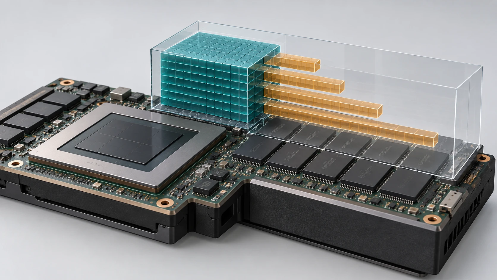 GPU 与模型权重、上下文缓存占用显存的概念插画